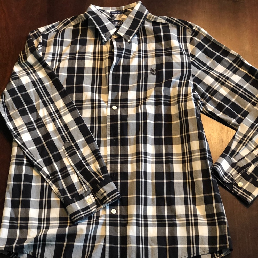 Chaps Men’s Plaid Black and White Casual Shirt